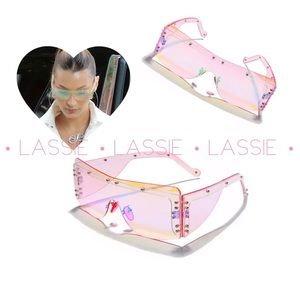 Iridescent Frameless Shield Sunglasses Pink